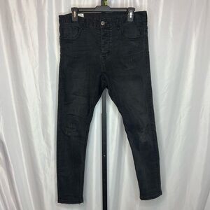 Man x One Teaspoon Black Distressed Denim Jeans, size 30